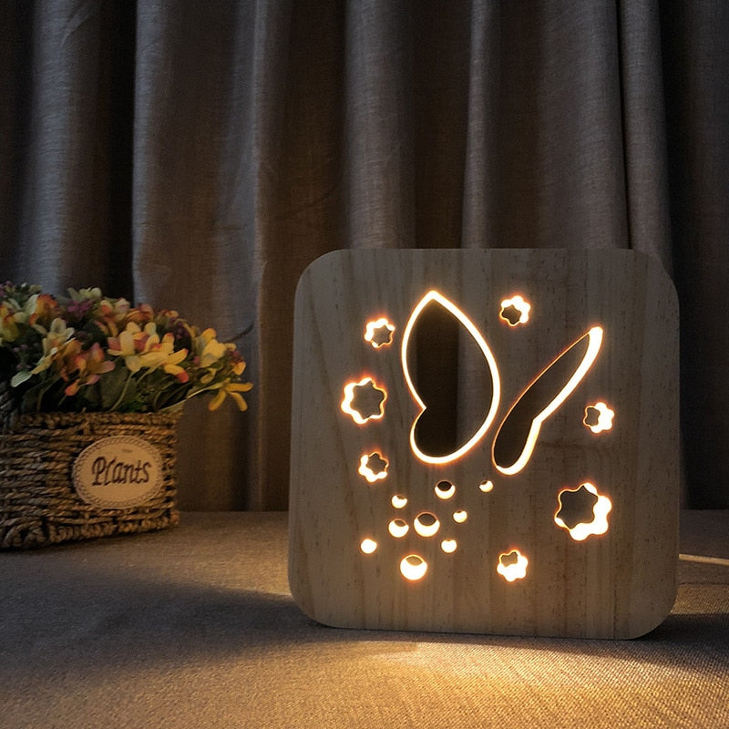 Butterfly 3D Night Light Wood Lamp