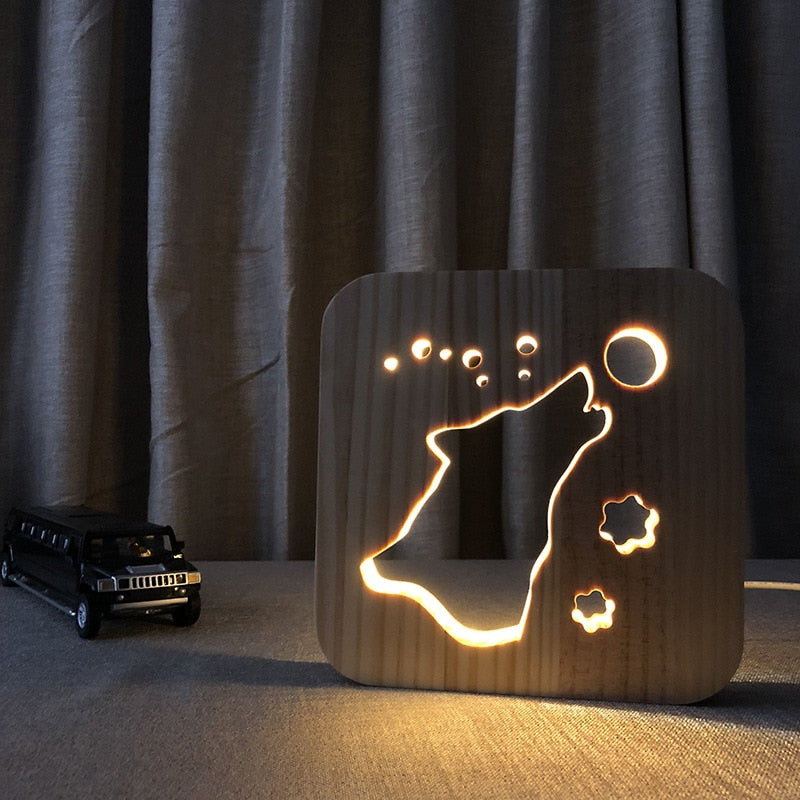 Wolf 3D Wooden Lamp Light